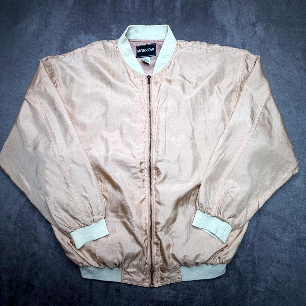 Vtg MORROW Silk Bomber Jacket Women L Lightweight Satin Baseball Style Outerwear